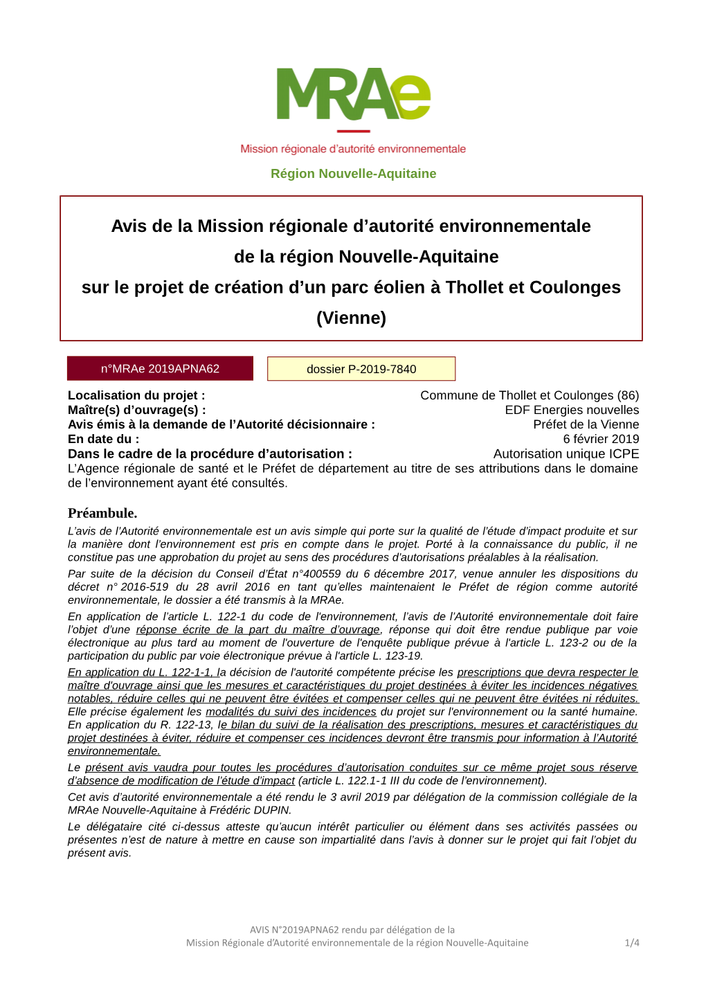 Avis De La Mission Régionale D'autorité Environnementale De La Région