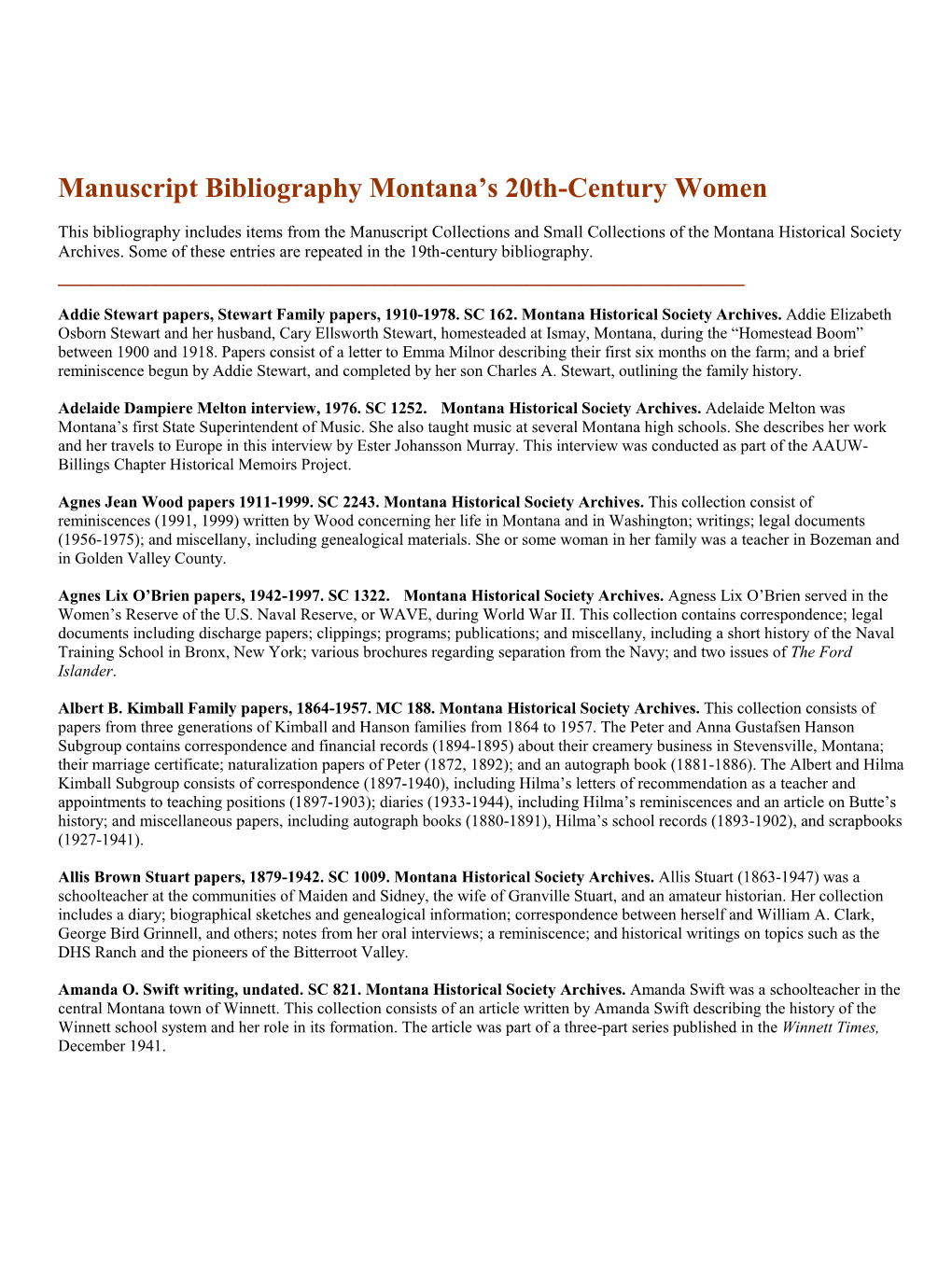 Bibliography of Unpublished Manuscripts