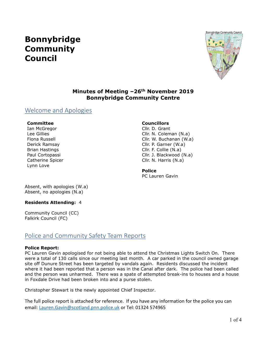 Bonnybridge Community Council Minutes of Meeting