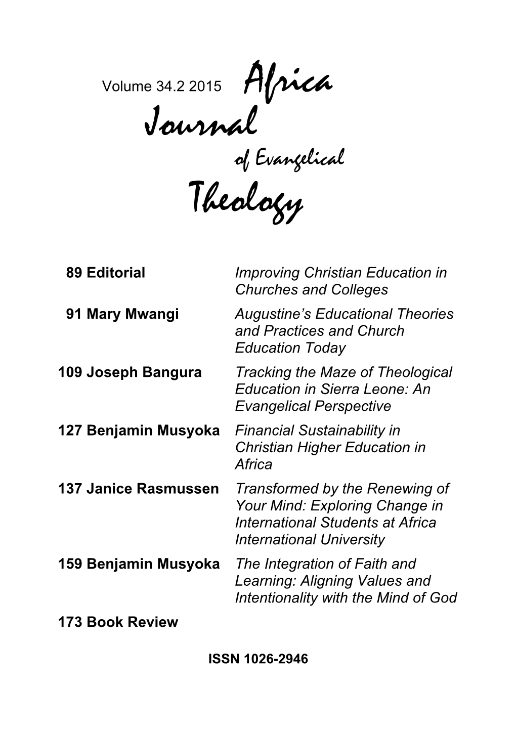 "Tracking the Maze of Theological Education in Sierra Leone: an Evangelical Perspective," Africa Journal