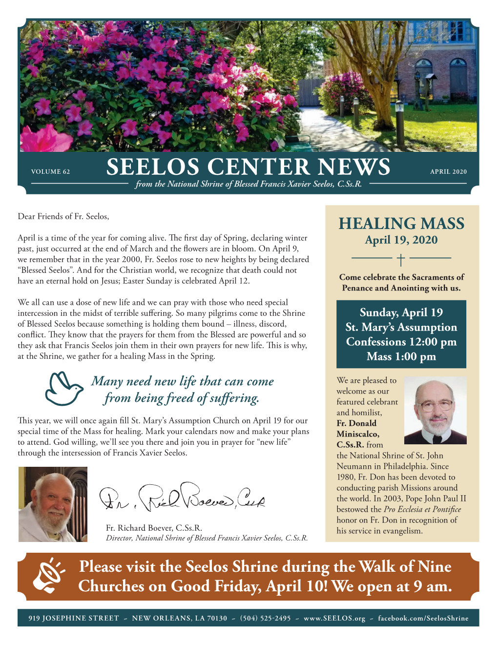 SEELOS CENTER NEWS APRIL 2020 from the National Shrine of Blessed Francis Xavier Seelos, C.Ss.R