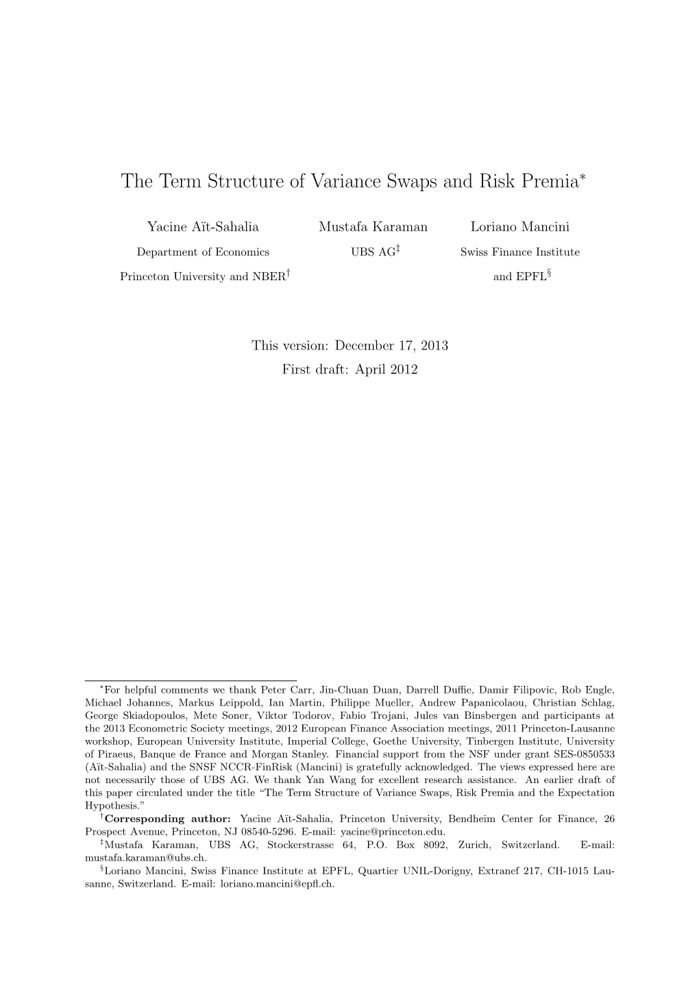 The Term Structure of Variance Swaps and Risk Premia∗