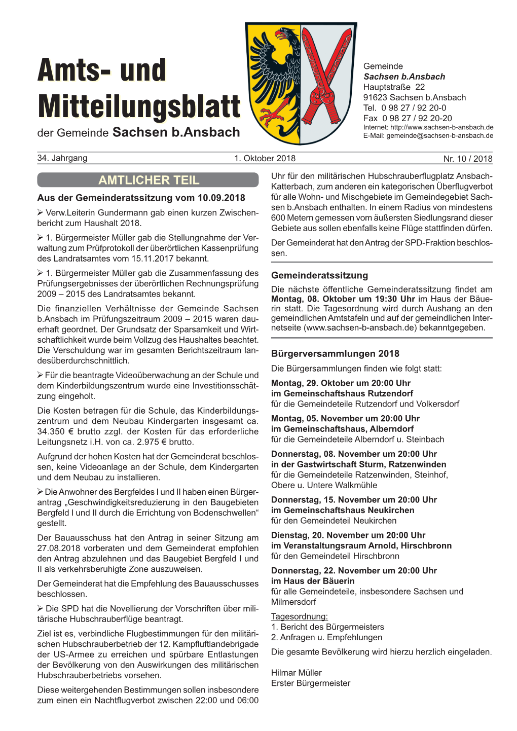 Amts- Und Mitteilungsblatt Der Gemeinde Sachsen B.Ansbach Seite 2 1