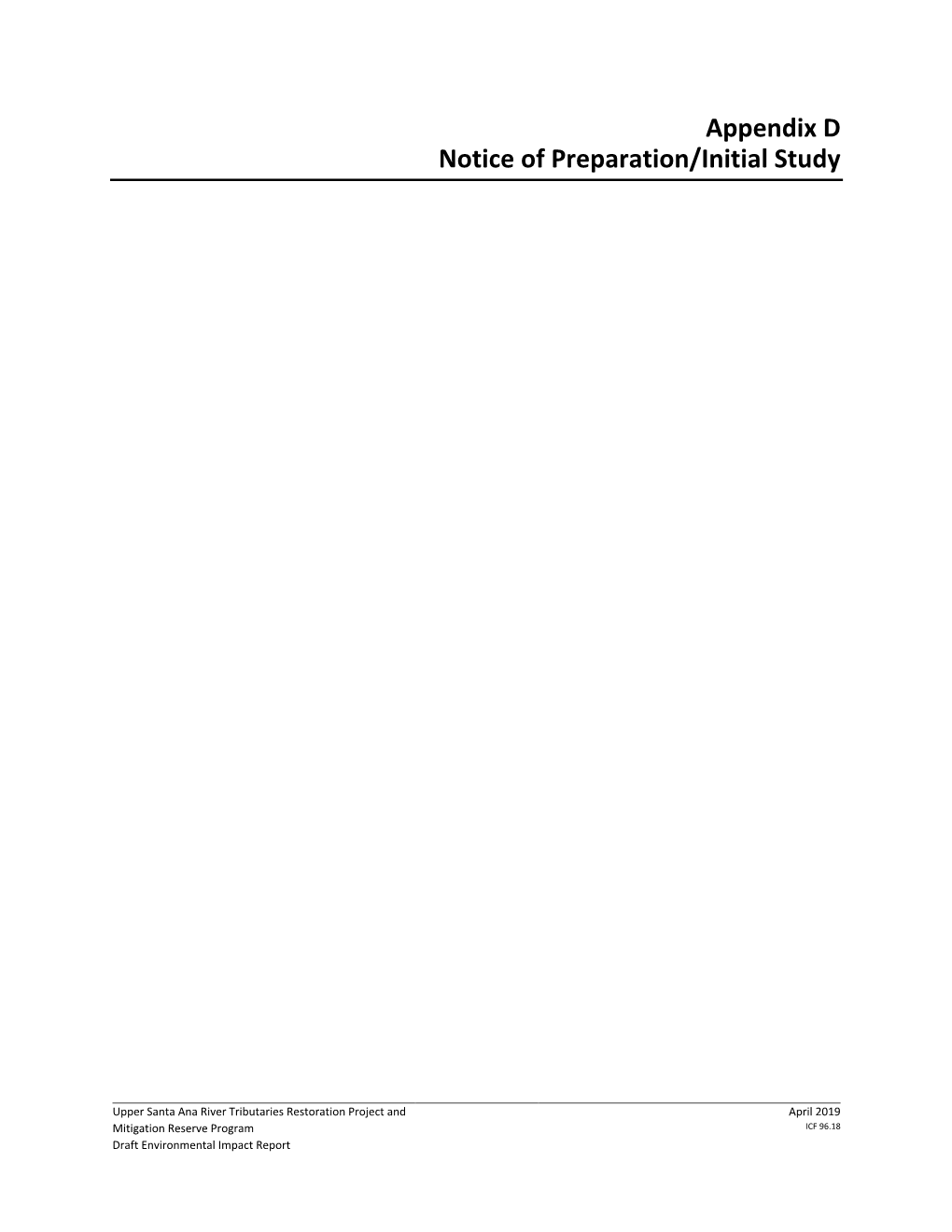 Appendix D Notice of Preparation/Initial Study