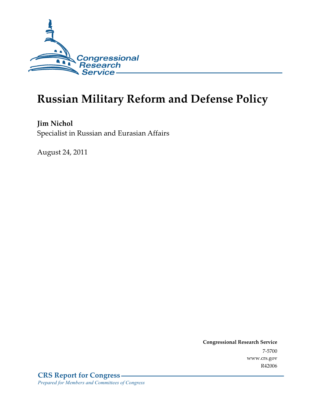 Russian Military Reform and Defense Policy