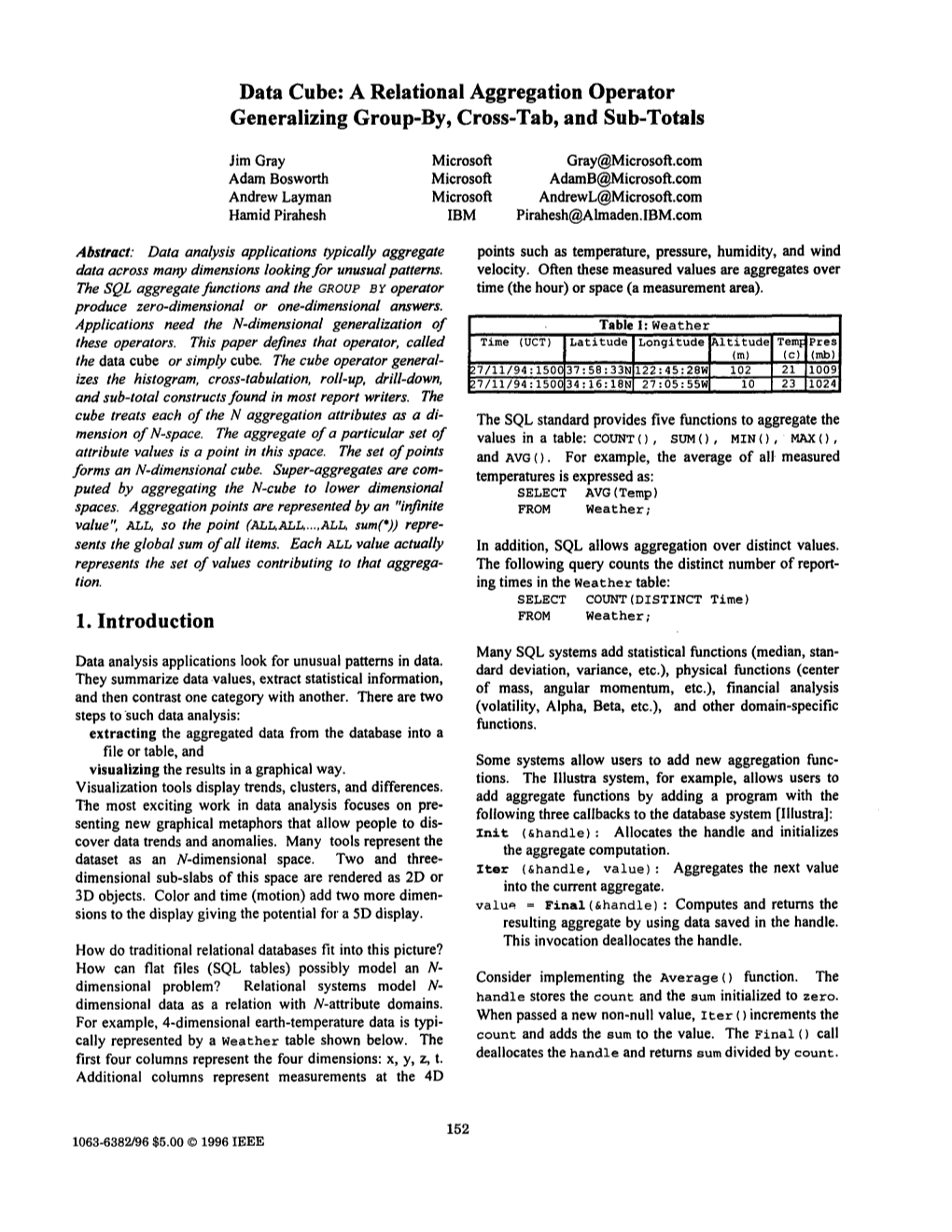 Data Cube: a Relational Aggregation Operator Generalizing Group-By, Cross-Tab, and Sub-Totals