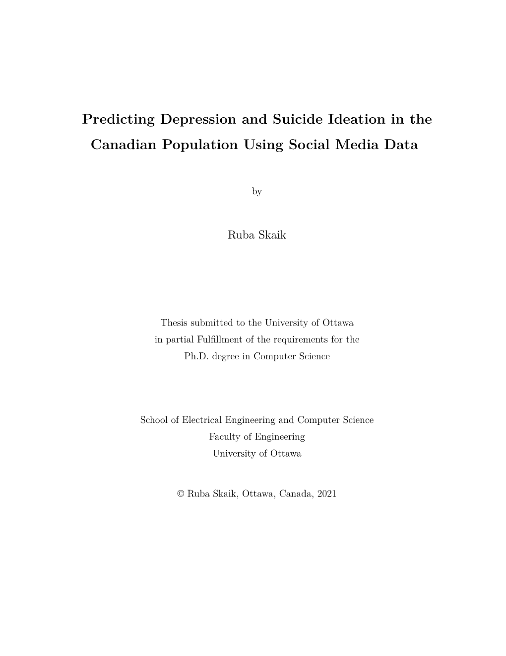 Predicting Depression and Suicide Ideation in the Canadian Population Using Social Media Data