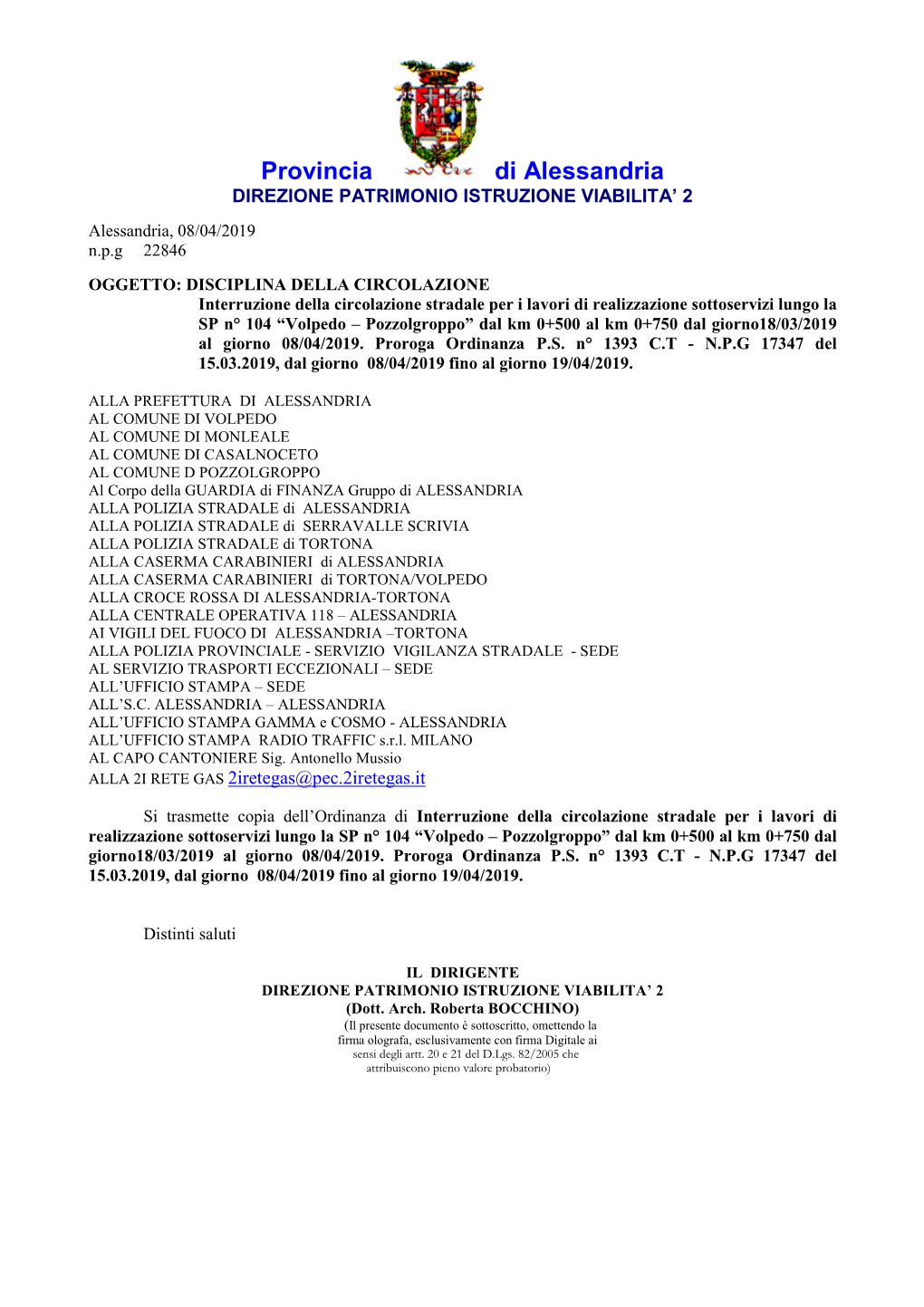 Provincia Di Alessandria DIREZIONE PATRIMONIO ISTRUZIONE VIABILITA’ 2