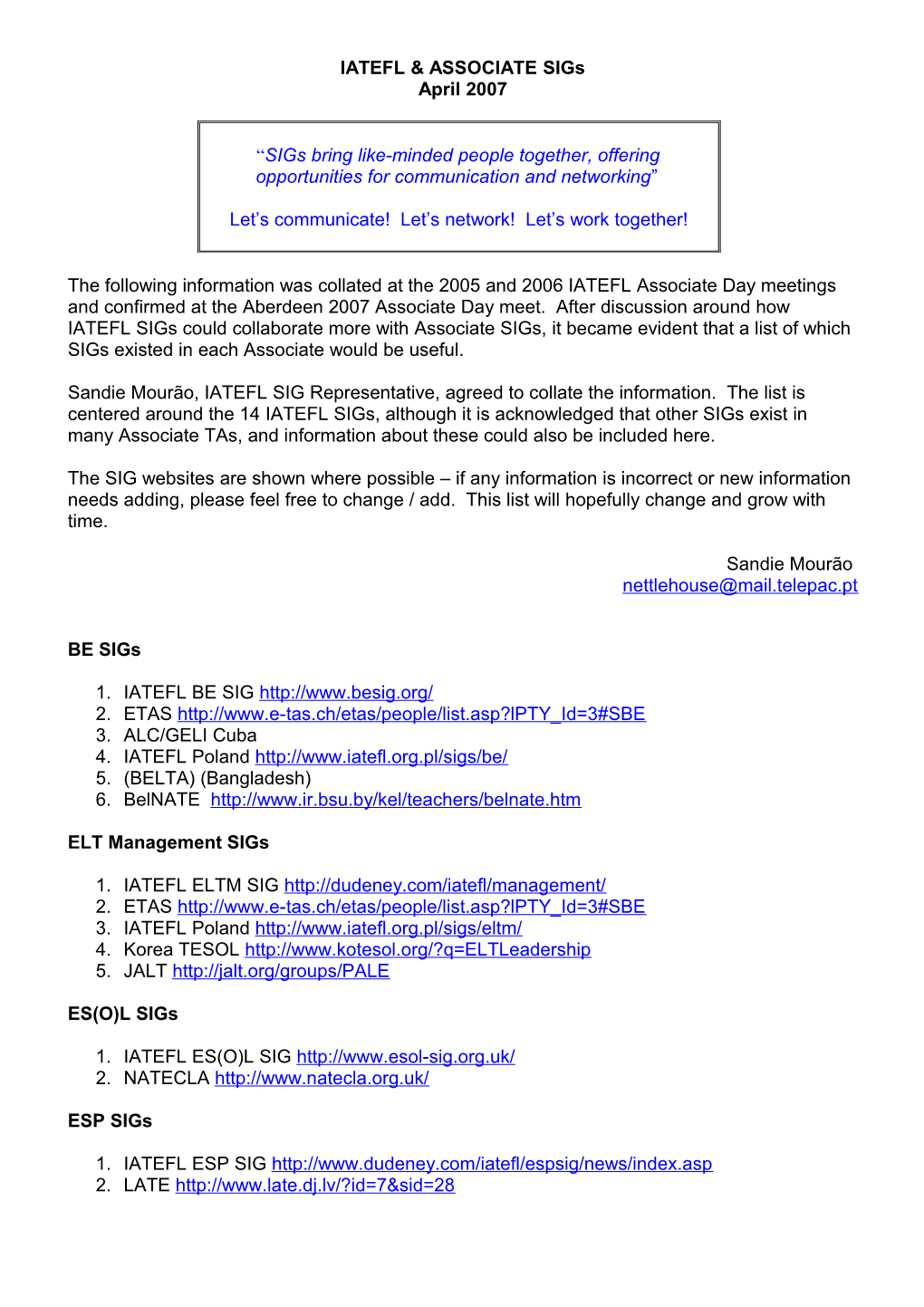 IATEFL & ASSOCIATE Sigs