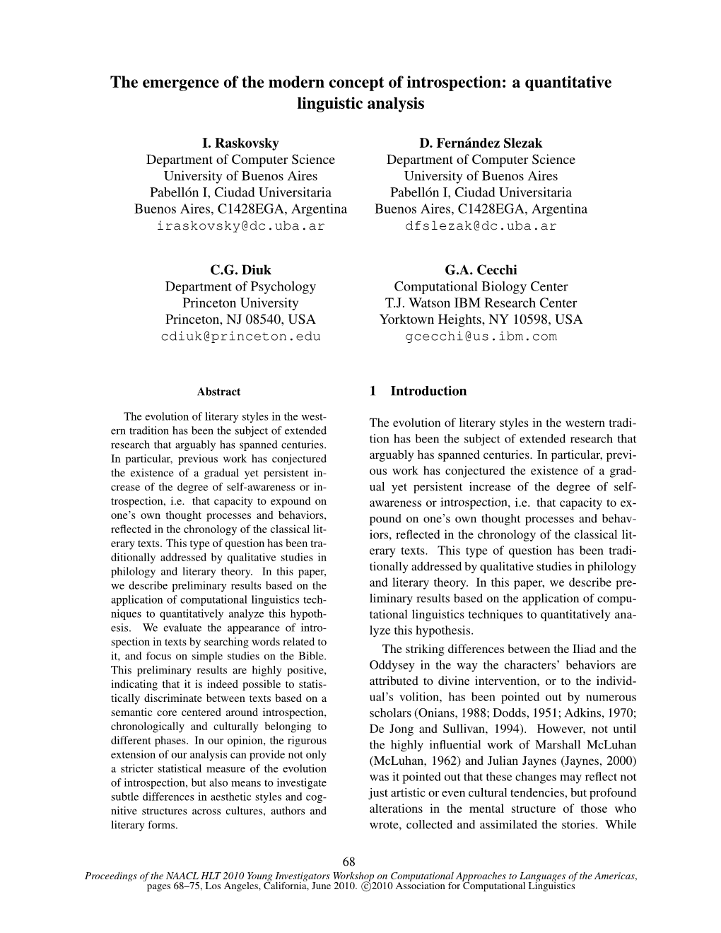 The Emergence of the Modern Concept of Introspection: a Quantitative Linguistic Analysis