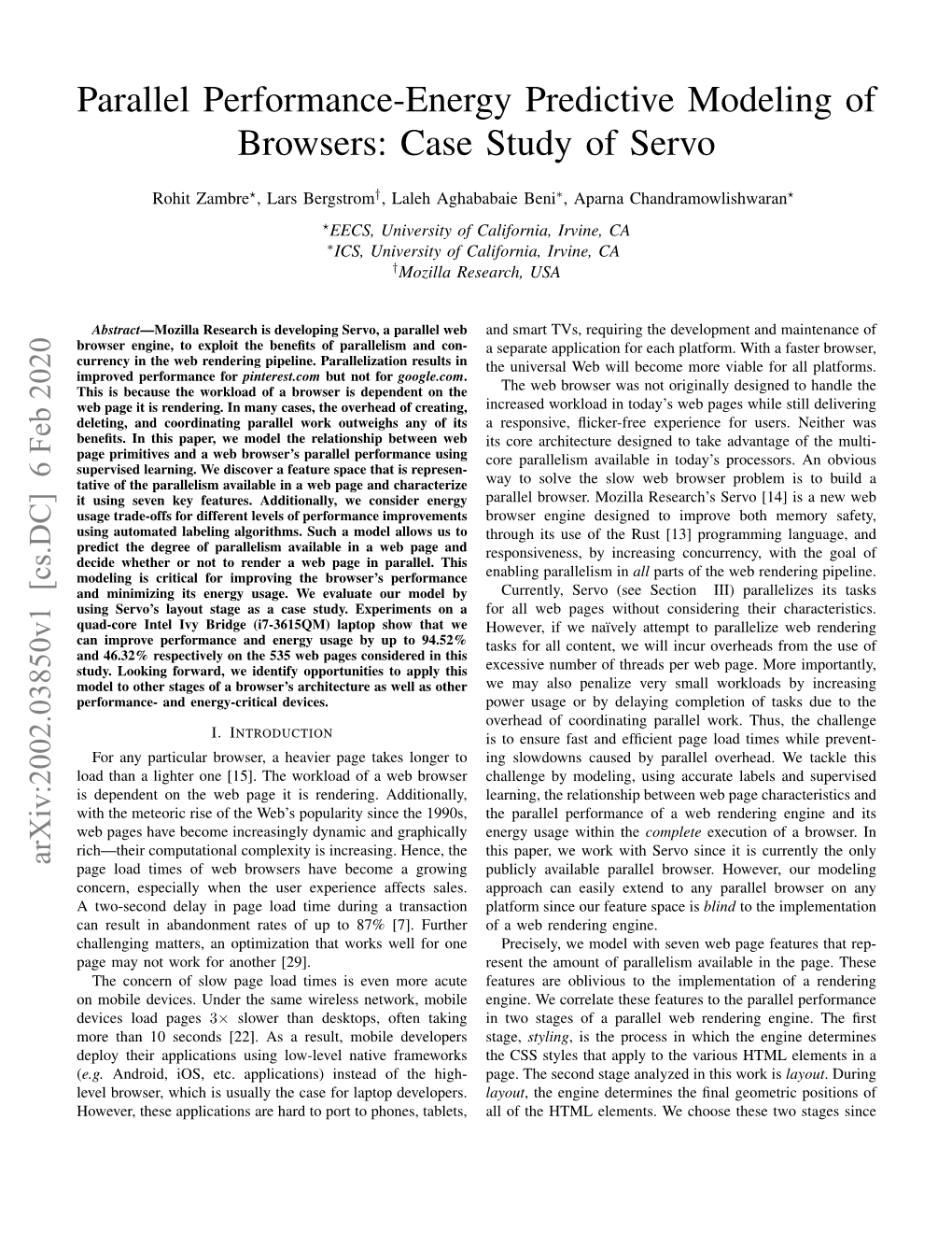 Parallel Performance-Energy Predictive Modeling of Browsers: Case Study of Servo