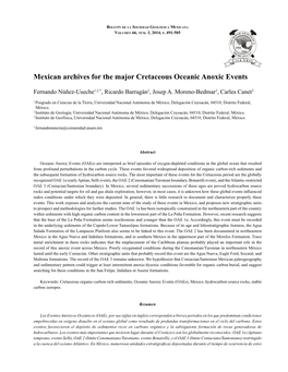 Mexican Archives for the Major Cretaceous Oceanic Anoxic Events 491 Boletín De La Sociedad Geológica Mexicana