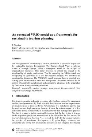 An Extended VRIO Model As a Framework for Sustainable Tourism Planning
