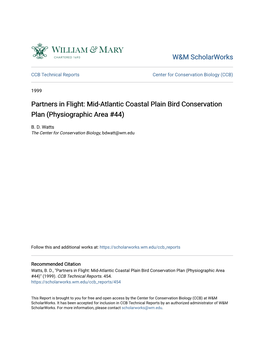 Partners in Flight: Mid-Atlantic Coastal Plain Bird Conservation Plan (Physiographic Area #44)