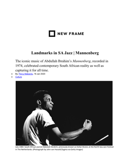 Landmarks in SA Jazz | Mannenberg