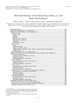 Microbial Ecology of the Dark Ocean Above, At, and Below the Seafloor