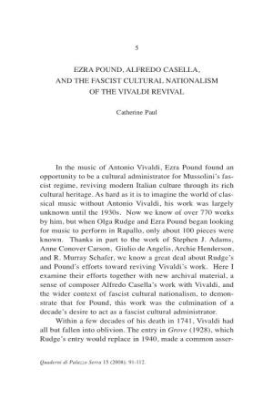 Ezra Pound, Alfredo Casella, and the Fascist Cultural Nationalism of the Vivaldi Revival