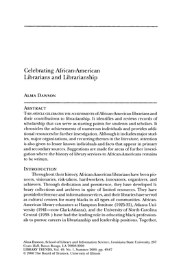 Celebrating African-American Librarians and Librarianship
