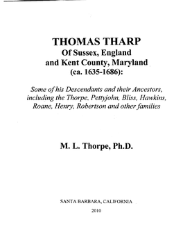 THOMAS THARP of Sussex, England and Kent County, Maryland
