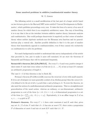 Some Unsolved Problems in Additive/Combinatorial Number Theory