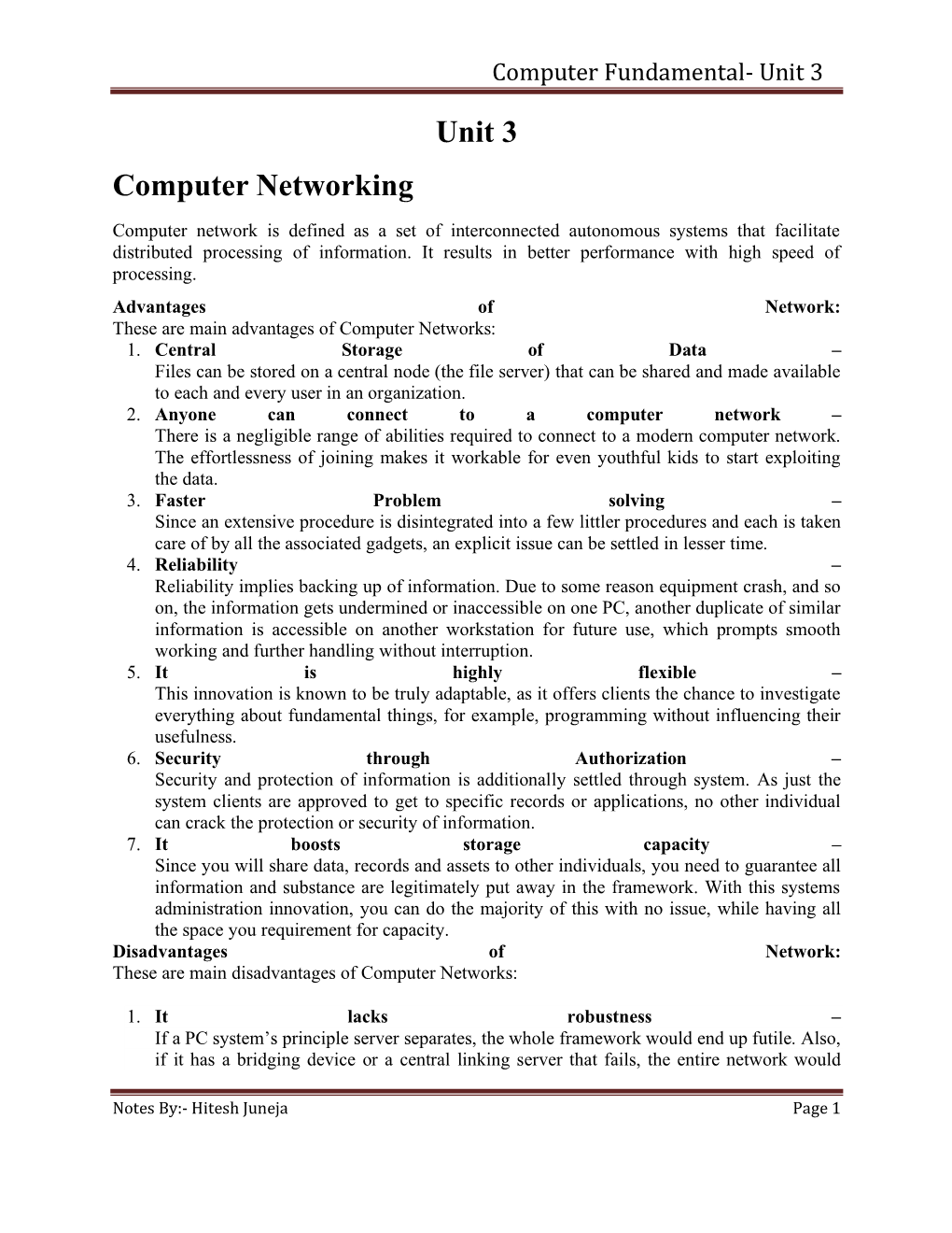 Unit 3 Computer Networking