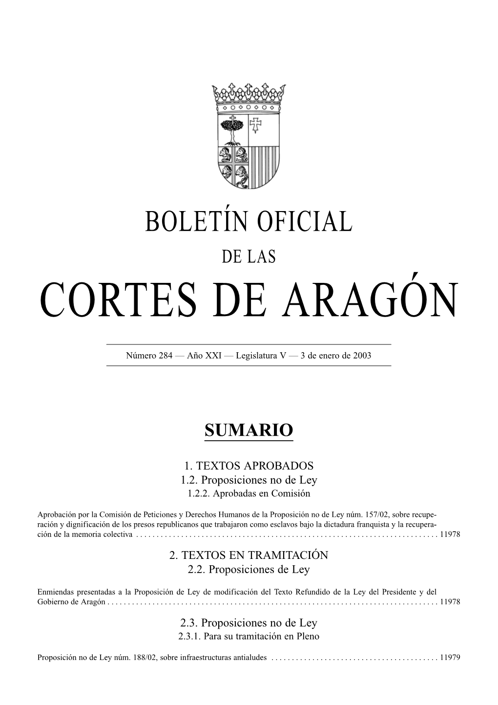 Boletín Oficial De Las Cortes De Aragón