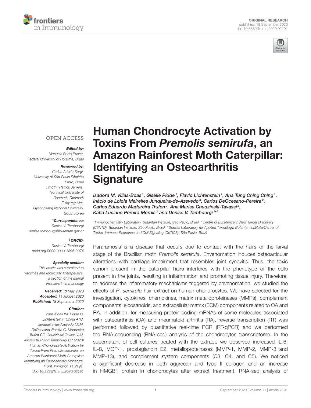 Human Chondrocyte Activation by Toxins from Premolis Semirufa, An