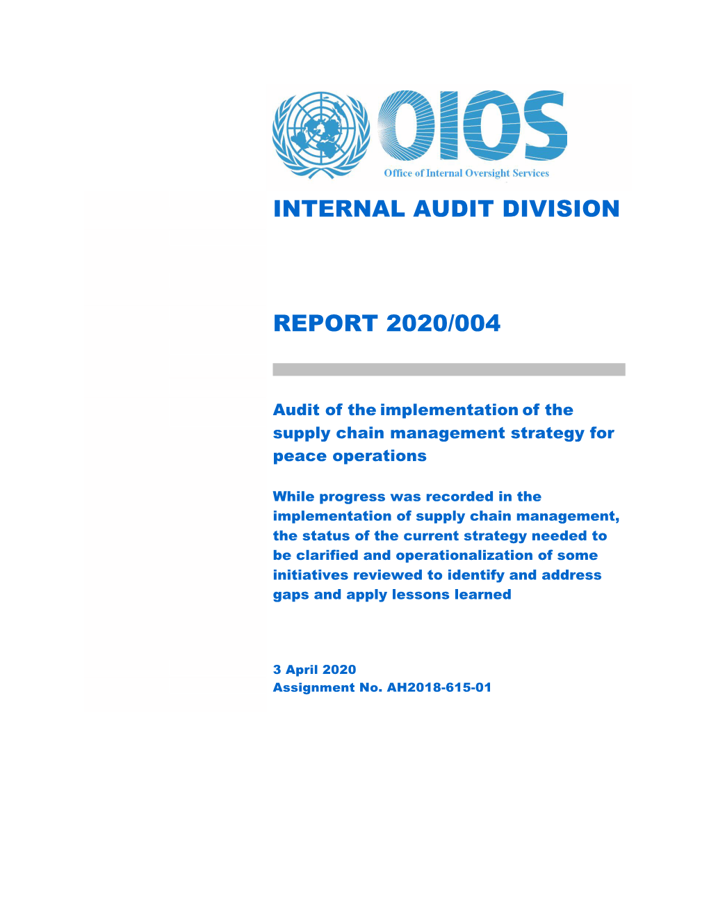 Internal Audit Division Report 2020/004