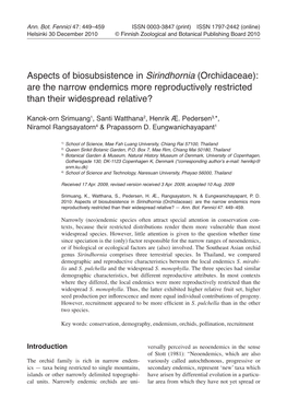 Orchidaceae): Are the Narrow Endemics More Reproductively Restricted Than Their Widespread Relative?