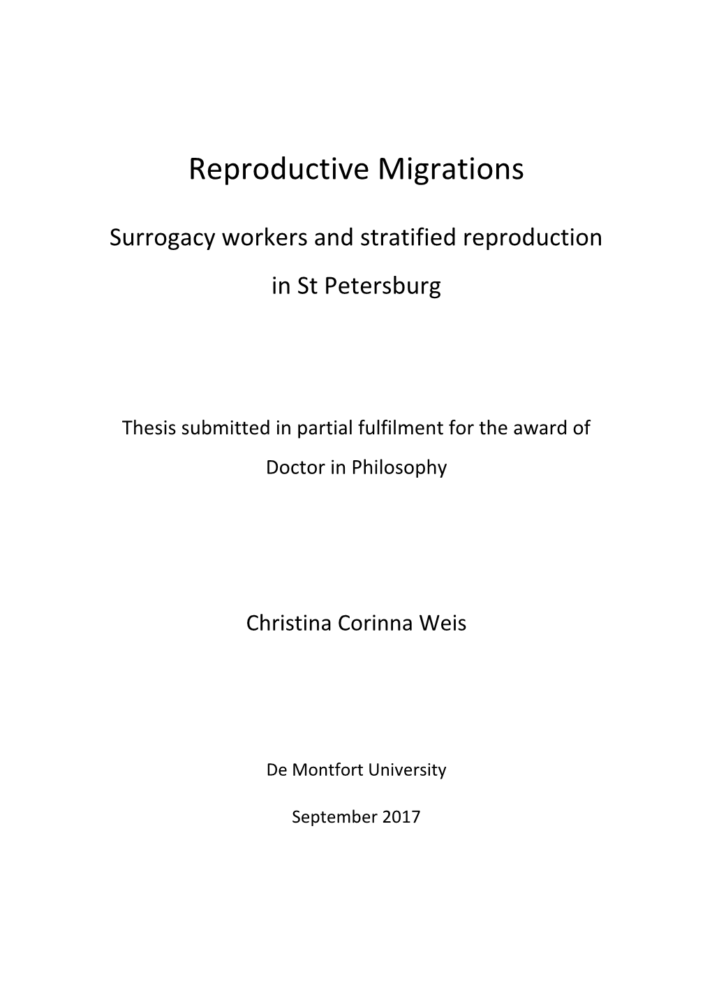 Phd Thesis. Weis. Reproductive Migrations. Final Version