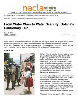 From Water Wars to Water Scarcity: Bolivia's Cautionary Tale
