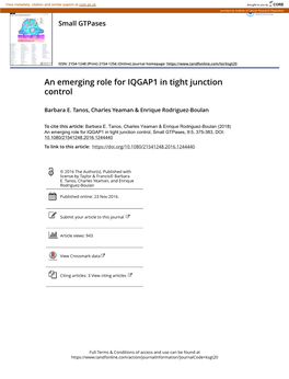 An Emerging Role for IQGAP1 in Tight Junction Control