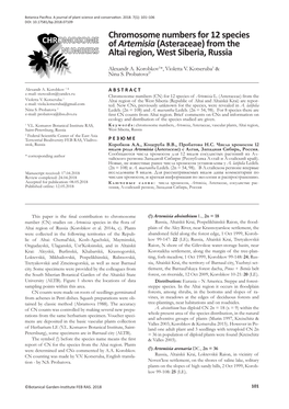 Chromosome Numbers for 12 Species of Artemisia(Asteraceae) from The