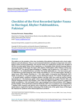 Checklist of the First Recorded Spider Fauna in Sheringal, Khyber Pakhtunkhwa, Pakistan*