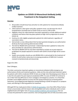 Updates on COVID-19 Monoclonal Antibody Treatment In