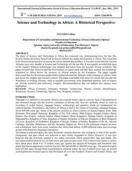Science and Technology in Africa: a Historical Perspective