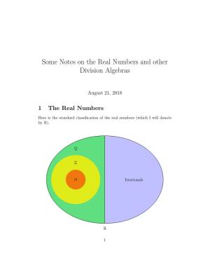Some Notes on the Real Numbers and Other Division Algebras