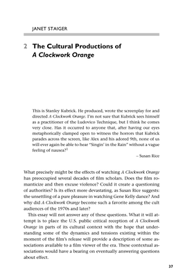 Stanley Kubrick's a Clockwork Orange (Cambridge Film Handbooks)