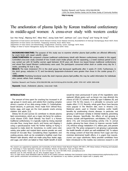 The Amelioration of Plasma Lipids by Korean Traditional Confectionery in Middle-Aged Women: a Cross-Over Study with Western Cookie