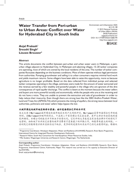 Water Transfer from Peri-Urban to Urban Areas: Conflict Over Water For