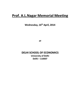 Prof. A.L.Nagar Memorial Meeting