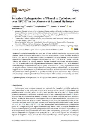 Selective Hydrogenation of Phenol to Cyclohexanol Over Ni/CNT in the Absence of External Hydrogen