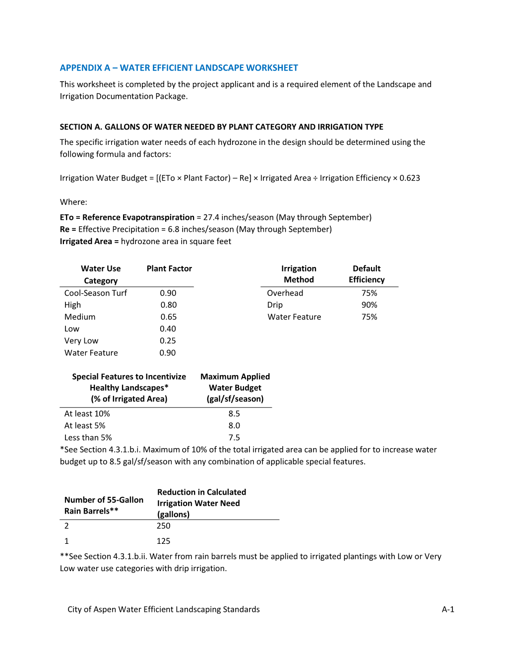 Water Efficient Landscaping Standards A-1