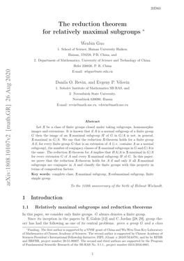 Arxiv:1808.10107V2 [Math.GR] 26 Aug 2020 the Reduction Theorem For