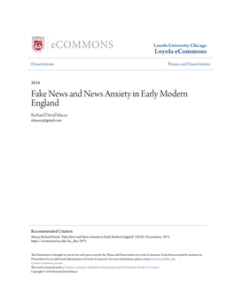 Fake News and News Anxiety in Early Modern England Richard David Macey Rdmacey@Gmail.Com