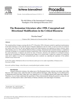 The Romanian Literature After 1990. Conceptual and Directional Modifications in the Critical Discourse