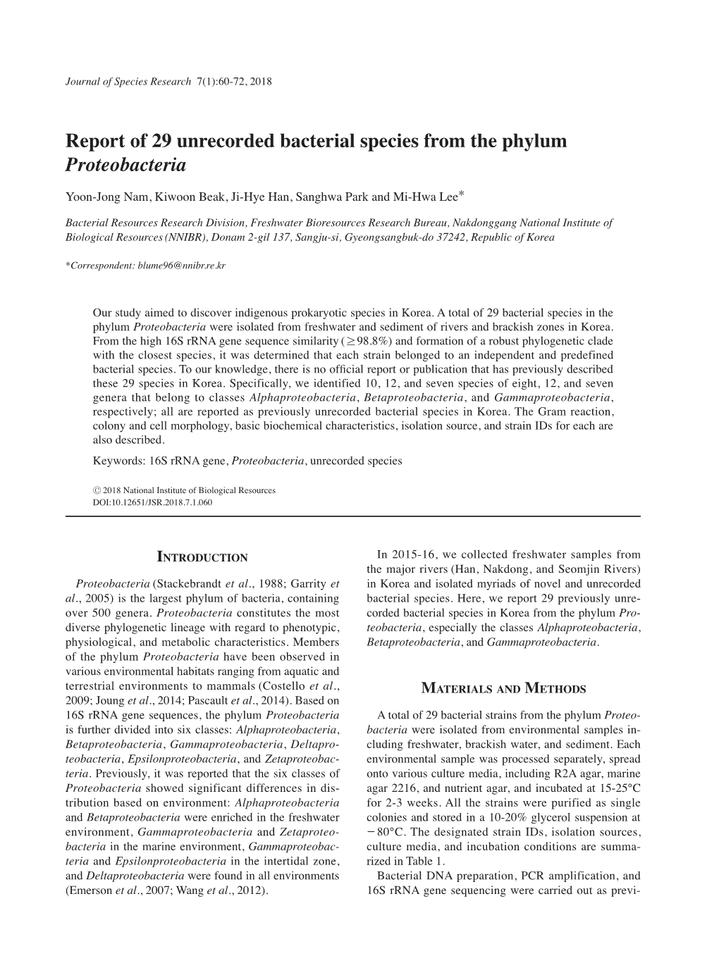 Report of 29 Unrecorded Bacterial Species from the Phylum Proteobacteria