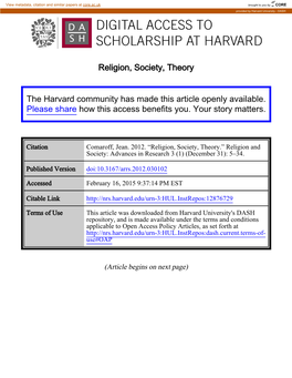 Comaroff Religion Society Theory