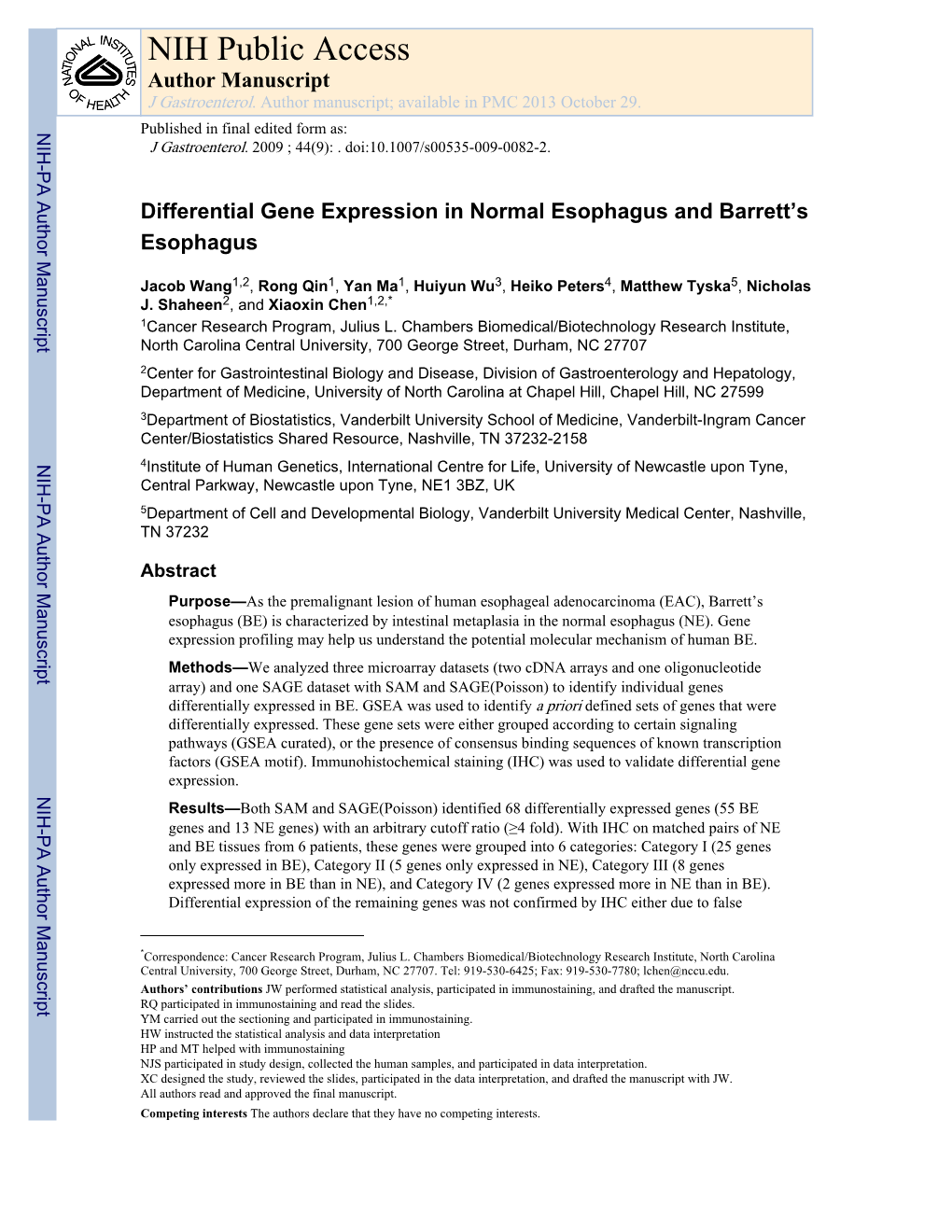 NIH Public Access Author Manuscript J Gastroenterol