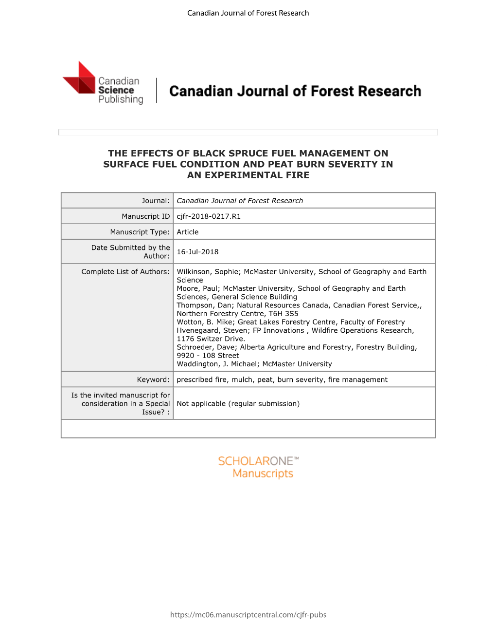 The Effects of Black Spruce Fuel Management on Surface Fuel Condition and Peat Burn Severity in an Experimental Fire